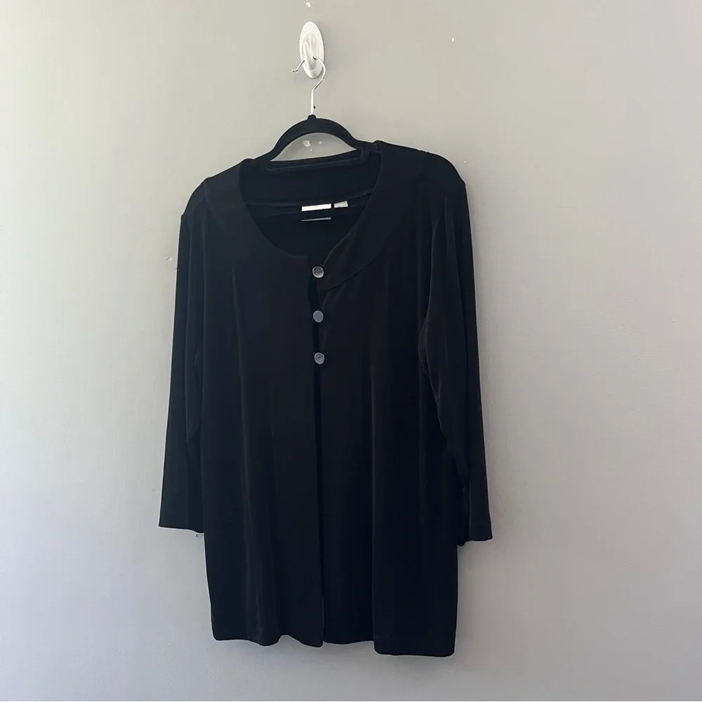 Chicos Travelers Black Slinky Knit Cardigan Sweater Acetate Womens Size Large L